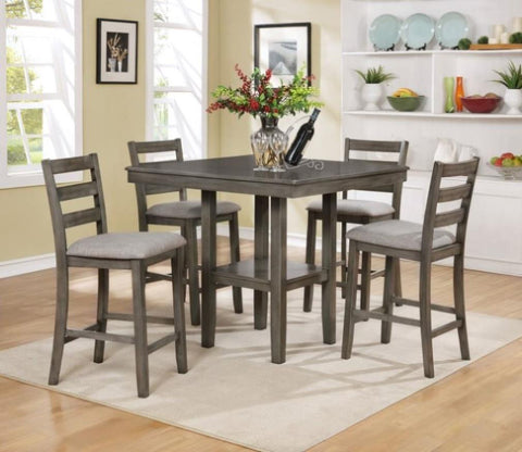 ZUN Rustic Farmhouse Transitional 5-Pc Counter Height Dining Set Square Table Wood Top Bottom Display B011P185602