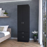 ZUN Black 2-Door 2-Drawer Wardrobe B062P205245