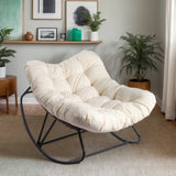 Oversized Rattan Papasan Chair, Outdoor Steel Wicker Rocking Seating with Thick Padded Cushion for 87123961