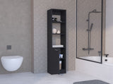 Linen Cabinet, 1 Door, 6 Shelves, Black B097P199754