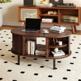 35.5 inch vintage coffee table with sliding slot door 59450856