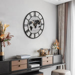 ZUN 36 Inch Large Black Metal Wall Clock, Modern Silent World Map Wall Clock with Gold Pointers, W1445P249307