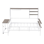 ZUN Full size Metal Daybed with Movable Desk, Metal Grid, Shelves and Clothes Hanger, White N737P199321K