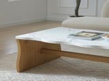 47.24" Whisper of Waves Modern Coffee Table, White Faux Marble Table Top w/ Solid Wood Veneered W2664P346444