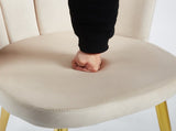 Modern OFF WHITE dining chair with iron tube golden color legs, velvet and comfortable W234P256809