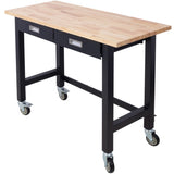 ZUN 48in Work Bench, Workbench with Drawer Storage, Heavy Duty Bamboo Wood Work Table with Wheels for 11475772