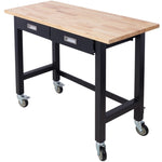 ZUN 48in Work Bench, Workbench with Drawer Storage, Heavy Duty Bamboo Wood Work Table with Wheels for W46560406