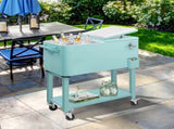 80 Quart Rolling Ice Chest, Portable Bar Drink Cooler with Catch Basin, Bottom 10515126