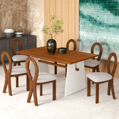 ZUN Modern 7-Piece Dining Table Set with Trestle Dining Table and 6 Upholstered Dining Chairs, Compact 95695965