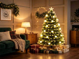5 FT Pre-Lit Artificial Christmas Tree with 8 Lighting Modes, Frosted PE PVC Fir Tree, Warm LED & 58478620
