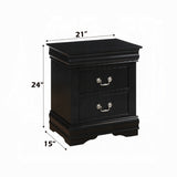 Solid Pine Nightstand with 2 Drawers in Black Finish B016P253275