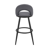 Charlotte Swivel Bar Stool in Black Metal with Gray Faux Leather B2736P354270
