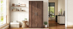 ZUN 2-Door Wooden Wardrobe Armoire with 3 Storage Shelves, Brown 07725847