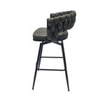 ZUN 28" Technical Leather Woven Bar Stool Set of 2,Black legs Barstools No Adjustable Kitchen Island 40400662