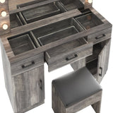 Vanity Desk Set with Large Lighted Mirror Powre Outlet, Glass Top Makeup Vanity with 3 Drawers 40159360