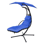 ZUN 53.15 in. Outdoor Navy Hanging Curved Lounge Chair Steel Hammocks Chaise Swing with Built-In Pillow 65614604