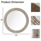 23.62 inches Wood Round Decorative Mirrors for Wall Decor, Rustic Circle Mirror for Bedroom, W2295P246675