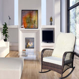 Outdoor Wicker Rocking Chair with Wide Seat, Thick, Soft Cushion, Rattan Rocker w/Steel Frame, High W209P265086