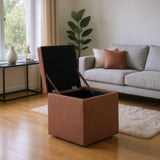 Brown Linen-Textured Storage Ottoman with Black Rubber Feet Compact Square Seat with Hidden 46931378