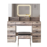 ZUN Large Vanity Table Set with 3 Opening Mirrors and LED Lights, Vanity Table with Full Storage Behind 95580572