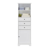 White Tall Storage Cabinet with 3 Drawers and Adjustable Shelves for Bathroom, Kitchen and Living 93869259