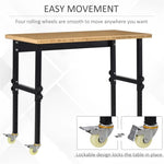 ZUN 47" Garage Work Bench with Wheels, Height Adjustable Legs, Bamboo Tabletop Workstation Tool Table 01358519