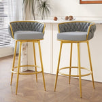 ZUN Swivel Counter Height Bar Stools Set of 2,31.5"Bar Height Stools with Hand-Woven Backrest & Gold N762P216979E