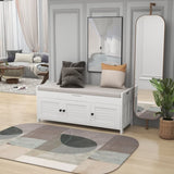 ZUN Storage Bench with 3 Shutter-shaped Doors, Shoe Bench with Removable Cushion and Hidden Storage 70290505