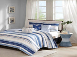 6 Piece Printed Quilt Set with Throw Pillows Blue King/Cal King B03597433
