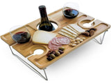 Portable Bamboo Wine Picnic Table Folding Outdoor Snack & Cheese Tray with 4 Glass Holders Ideal 01832325