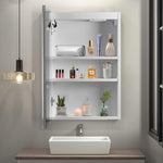 ZUN [FCH] LED Bathroom Wall Cabinet, Single Door Bathroom Mirror Cabinet, White 84534063