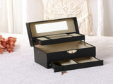 Women 3 Layer Jewelry Box PU Leather Jewelry Case Storage with Drawer Black 18145373