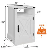 Farmhouse Nightstand Side Table, Wooden Rustic End Table, Tall Bedside Table with Electrical Outlets B082134940