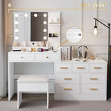 Large Makeup Vanity with Lights, Vanity Table with Charging Station, Vanity Desk with Mirror and 10 16914916