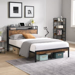 ZUN Queen Size Metal Platform Bed Frame with Wooden Headboard and Footboard with USB LINER, No Box 82257174