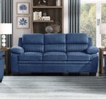 ZUN Comfortable Plush Seating Sofa 1pc Modern Blue Textured Fabric Channel Tufting Solid Wood Frame B011133629