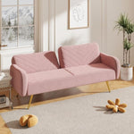 ZUN 70.47" Pink Fabric Double Sofa with Split Backrest and Two Throw Pillows,Suitable for living room, W1658120163