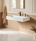 30" x 18" Solid Surface Wall Mount Rectangle Matte White Vessel Sink with Faucet Hole W3034P280638