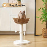 Handwoven Cat Tree Tower - Natural Material Cat Condo with Nest Basket Bed, Cotton Scratching Post, 23226975