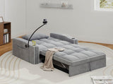 Corduroy Pull-Out Sleeper Chair With Pillow, Brushed Stainless Steel Cup Holder, Phone Stand & Usb 32006606