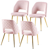 Pink Velvet Dining Chairs with Metal Legs and Hollow Back Upholstered Dining Chairs Set of 4 W1164P188252