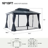 ZUN 10'x13' Hardtop Gazebo, Outdoor Polycarbonate Double Roof Canopy, Aluminum Frame Permanent Pavilion 45159897