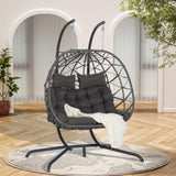 ZUN 2 Person Outdoor Rattan Hanging Chair Patio Wicker Egg Chair W874P146253