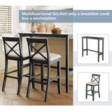 ZUN TOPMAX Farmhouse 48"Rectangular Wood Bar Height Dining Set Kitchen Breakfast Nook with 2 Chairs for N717P195018E