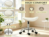 White PU Leather Saddle Rolling Stool Adjustable Height with Wheels for Massage, Spa, Beauty 52009799