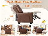 Brown Kids Recliner Sofa with Retractable Footrest, Waterproof PU Leather Toddler Chair with Cup 40193620