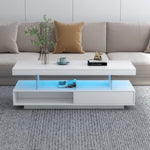 ZUN LED Coffee Table with Storage, Modern Center Table with 2 Drawers and Display Shelves, Accent 23639426