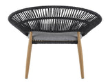 Cyril Outdoor Wicker Papasan Style Dining Chair, Teak Finished Leg and Dark Gray Faux Rattan, Gray N775P271975G