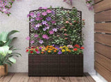 49" Brown PE Rattan Raised Garden Bed with Trellis Adjustable Foot Pads Outdoor Planter Box 00735475