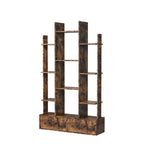 ZUN Bookshelf with 2 Drawers, Industrial Freestanding Open Display Shelving, Vintage Open Bookcase, 12 69305314